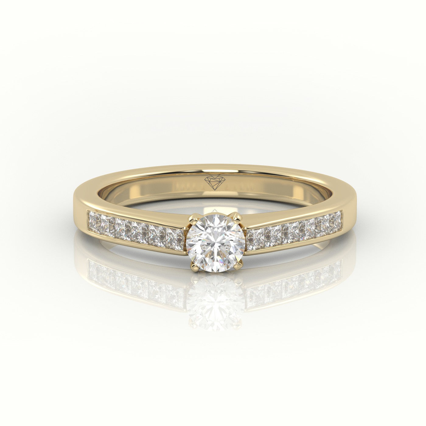 Round-Cut Diamond 4 Prong Channel Setting Engagement Ring — Yellow Gold