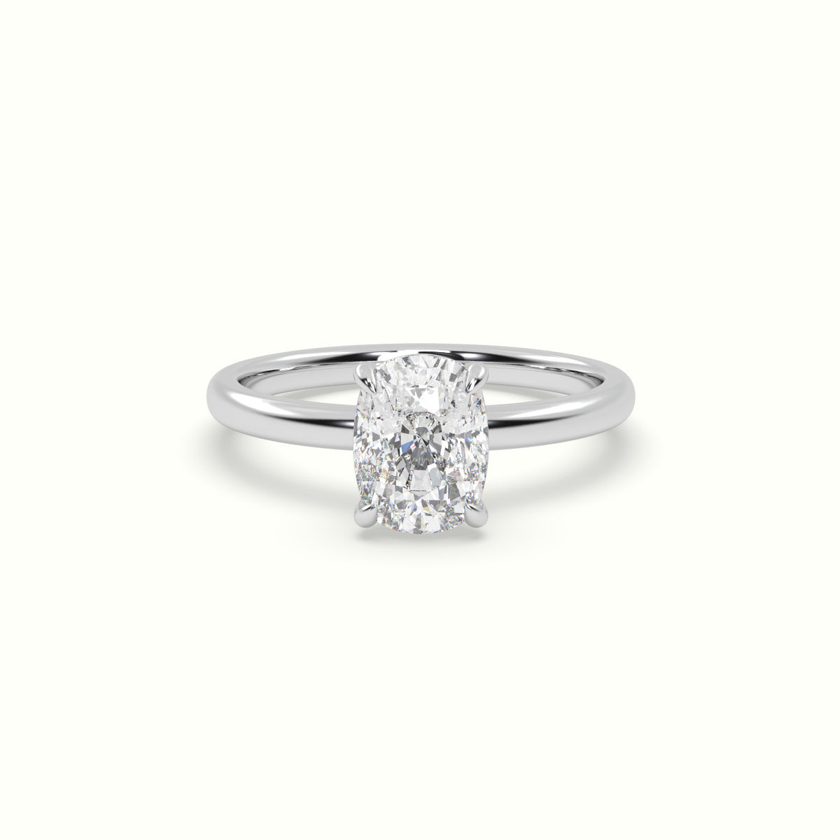 Cushion Solitaire Engagement Ring — White Gold