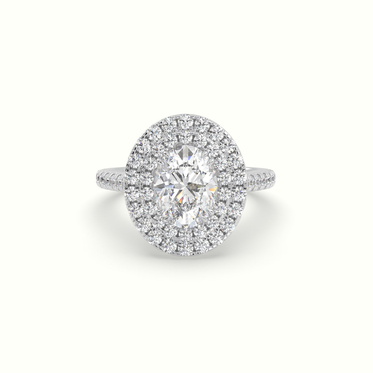 Oval Cut Diamond Halo Engagement Ring — White Gold