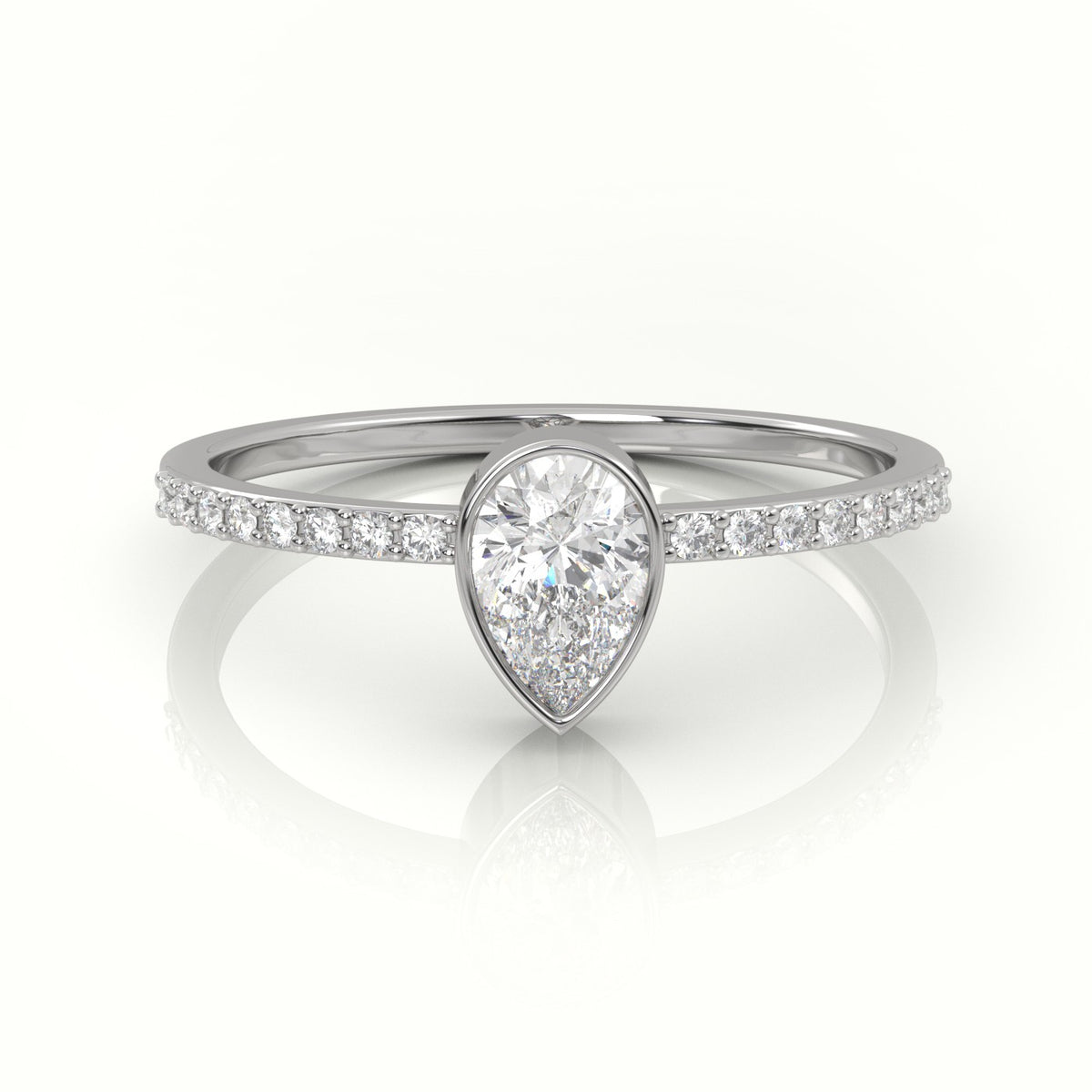 Pear Cut Diamond Channel Setting Engagement Ring — White Gold
