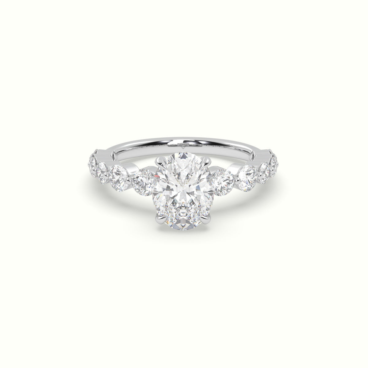 Oval Cut Diamond Engagement Ring With Side Stones — White Gold