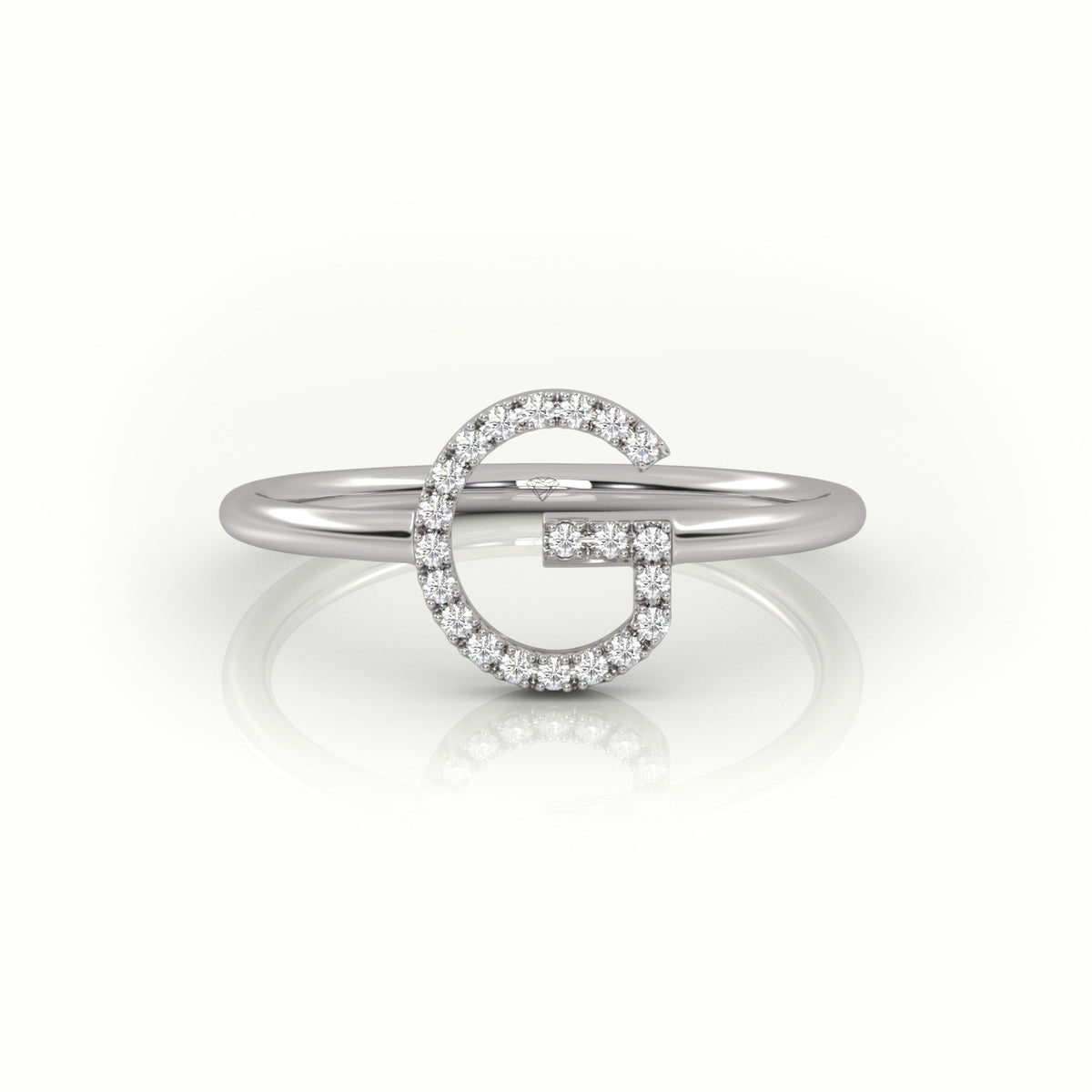 Round Cut Diamonds “G” Initials Monogram Alphabet Ring — White Gold