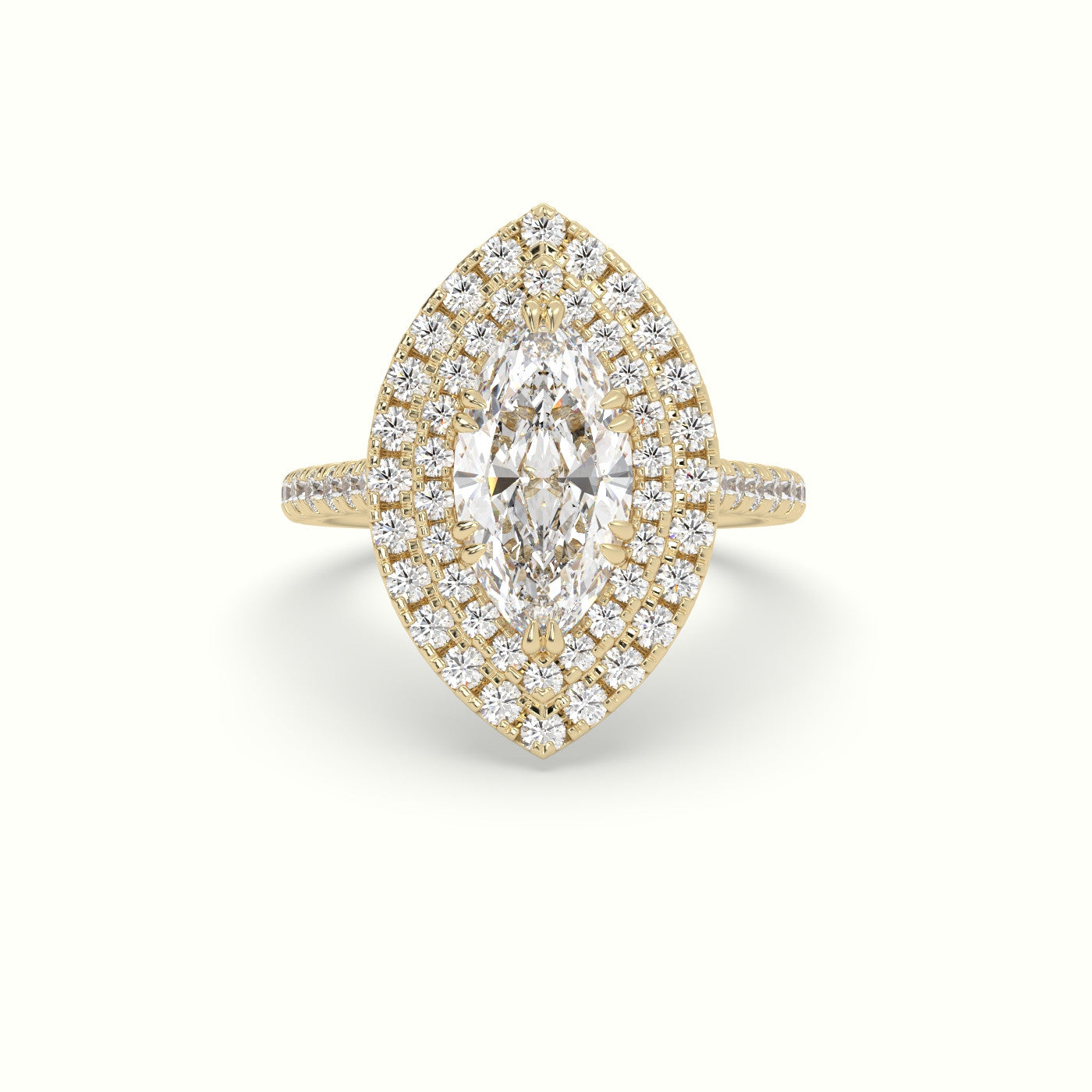 Marquise Cut Halo Diamond Engagement Ring — Yellow Gold