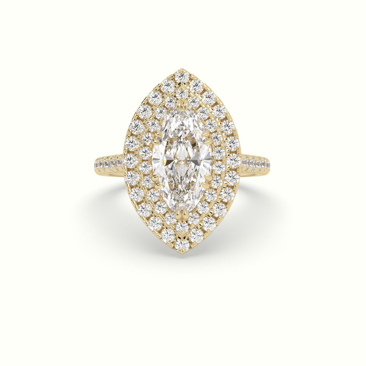 Marquise Cut Halo Diamond Engagement Ring — Yellow Gold