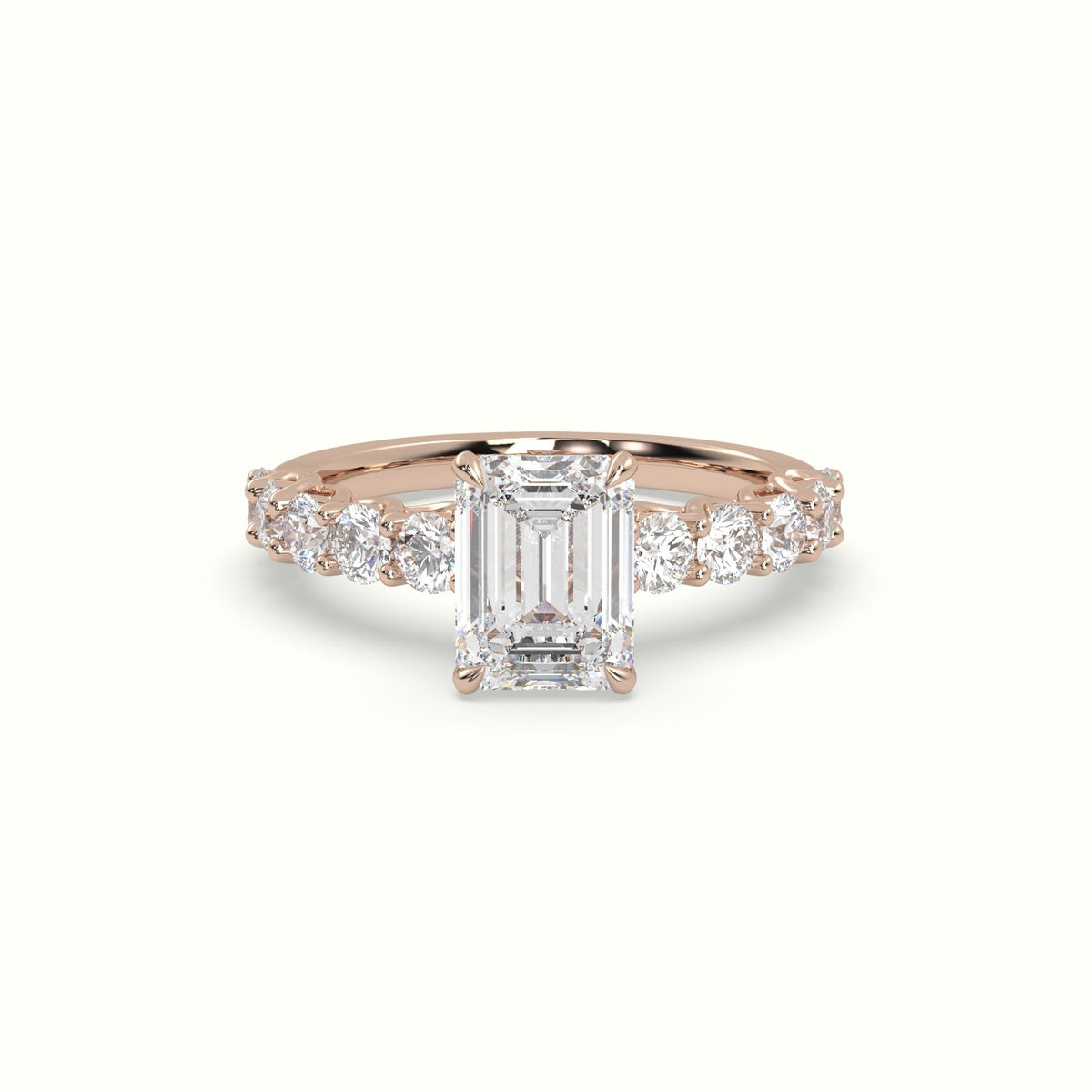 Emerald Cut Diamond Engagement Ring With Side Stones — Rose Gold