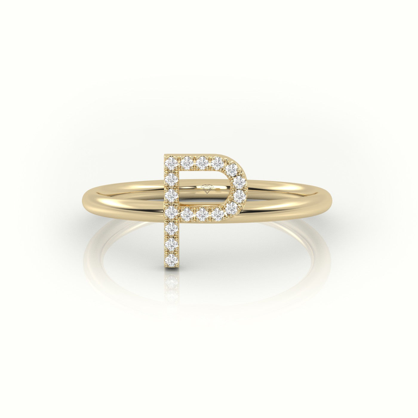 Round Cut Diamonds “P” Initials Monogram Alphabet Ring — Yellow Gold