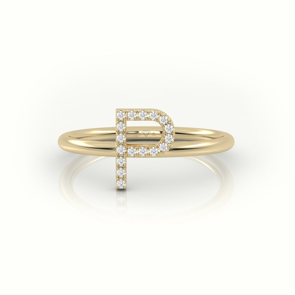 Round Cut Diamonds “P” Initials Monogram Alphabet Ring — Yellow Gold