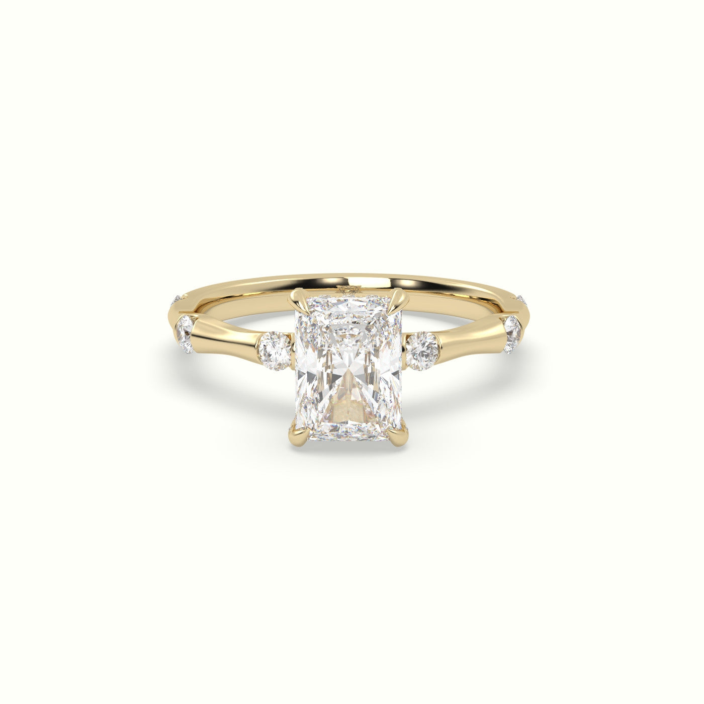 Radiant Diamond Side Stone Engagement Ring — Yellow Gold