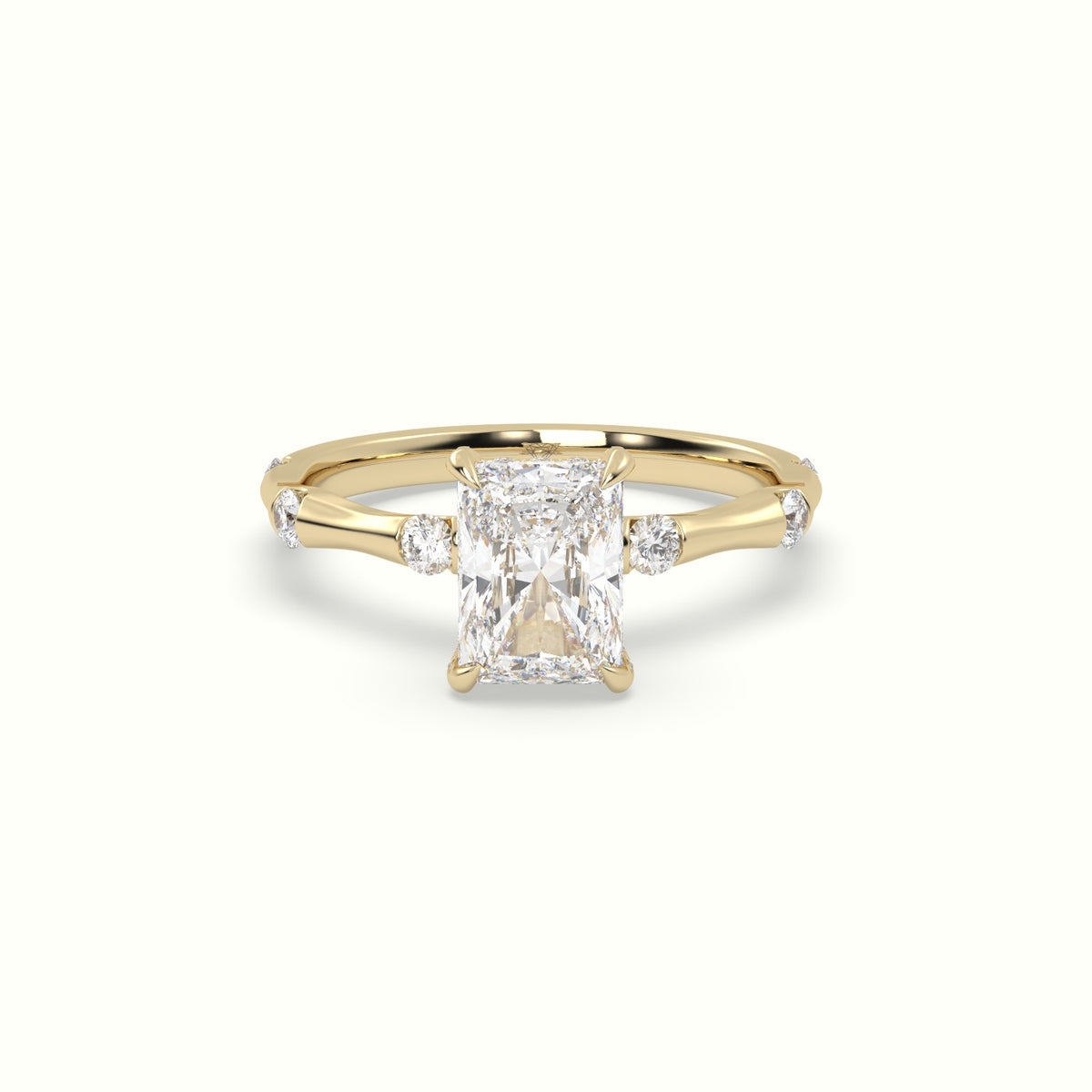 Radiant Diamond Side Stone Engagement Ring — Yellow Gold
