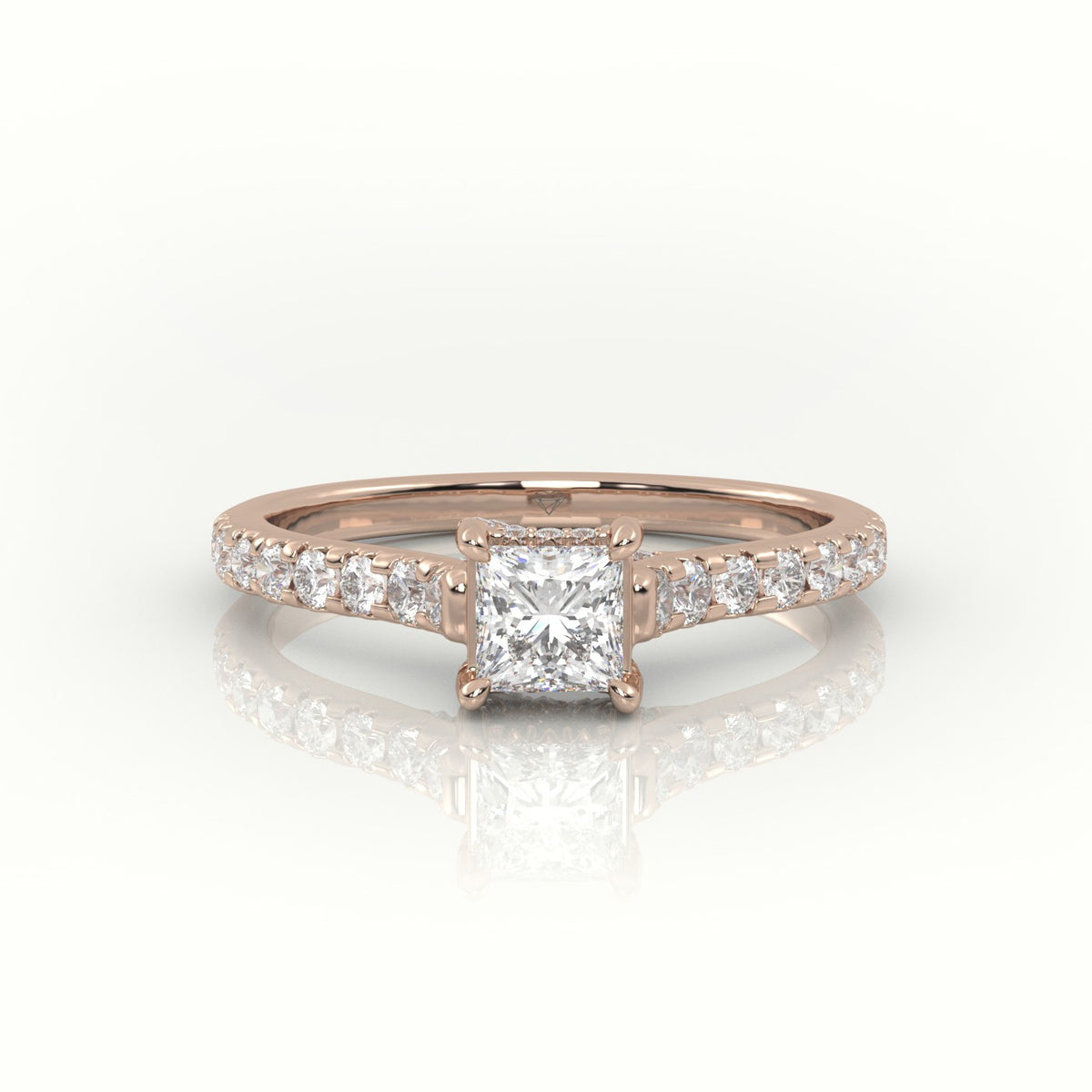 Princess Cut Diamond 4 Prongs Scallop Setting Engagement Ring — Rose Gold