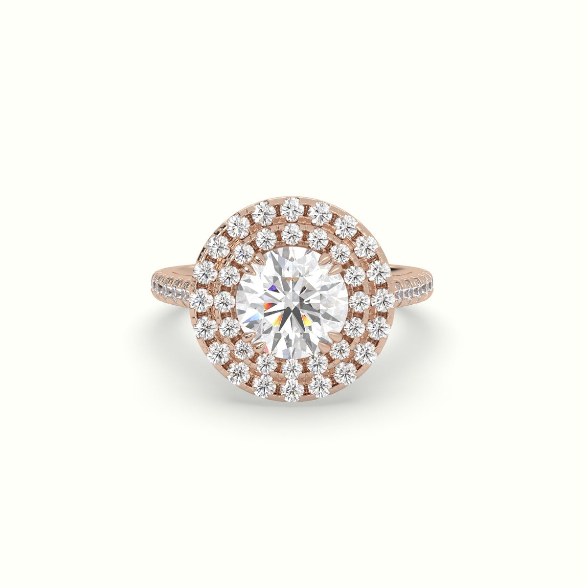 Round Cut Diamond Halo Engagement Ring — Rose Gold