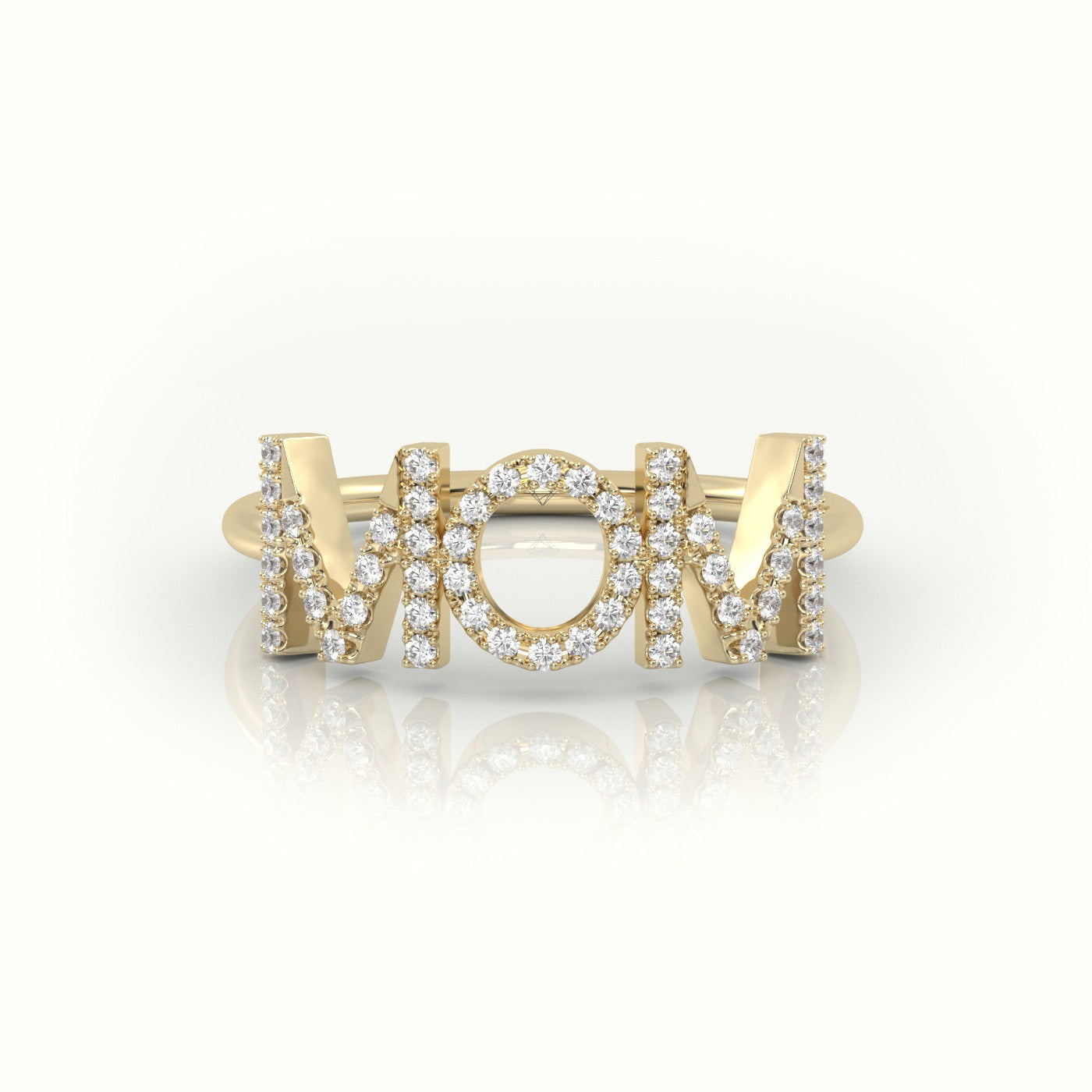 Round Cut Diamonds “Mom” Customized Monogram Ring — Yellow Gold