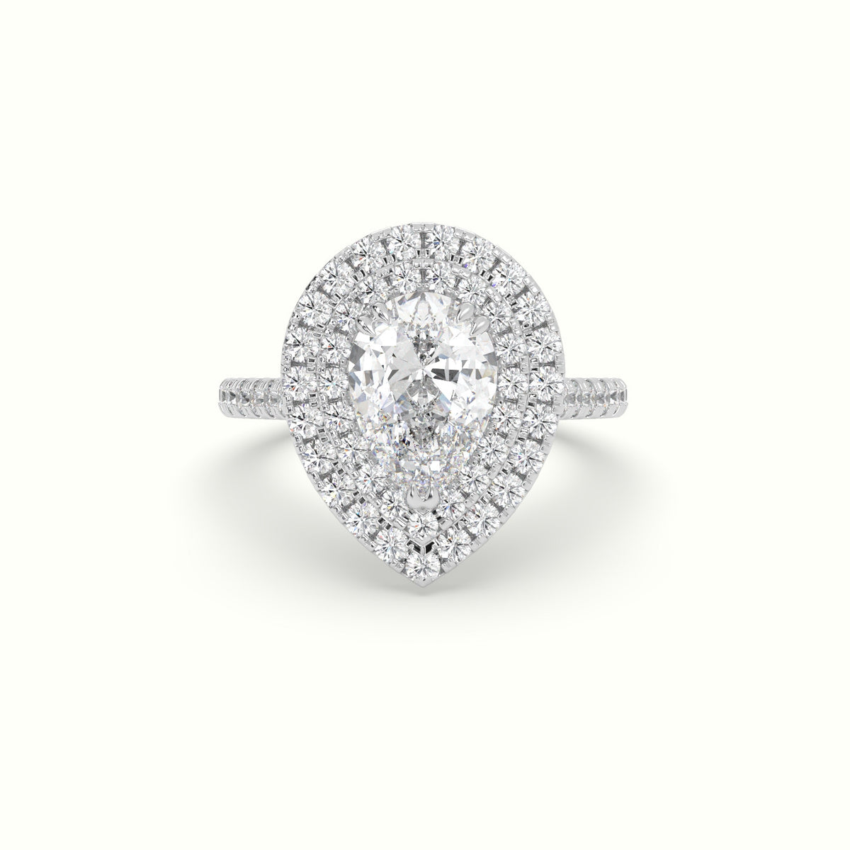 Pear Cut Diamond Halo Engagement Ring — White Gold