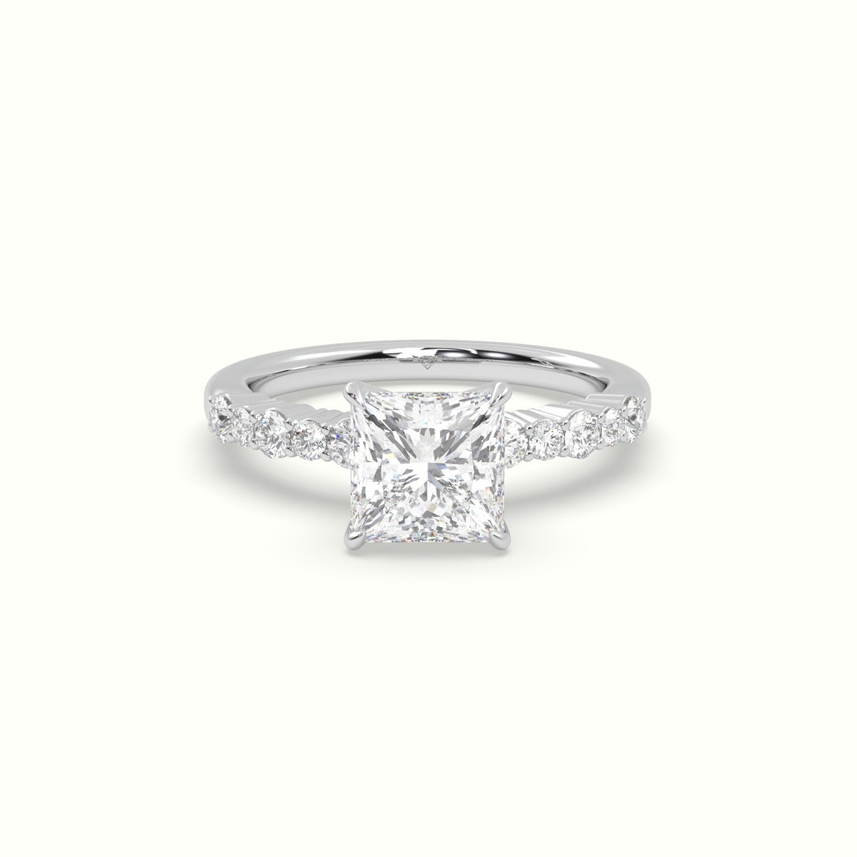 Princess Cut Diamond Pave Engagement Ring — White Gold