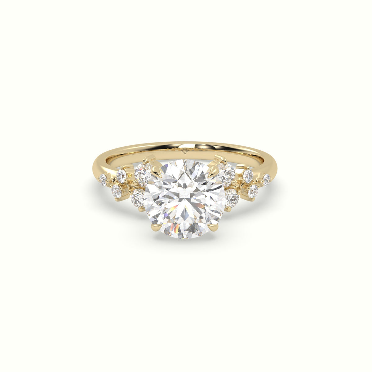 Round Diamond Side Stone Engagement Ring — Yellow Gold