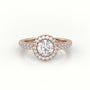 Round-Cut-Diamond 4 Prongs Halo Scallop Setting Engagement Ring — Rose Gold