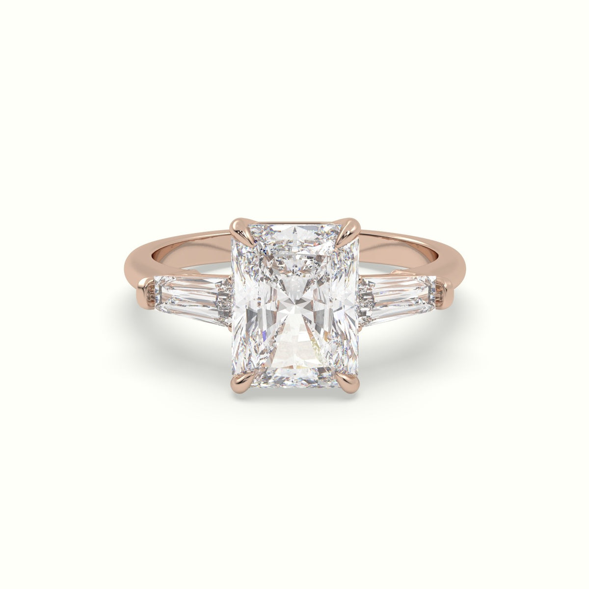 Radiant Cut Trilogy Engagement Ring — Rose Gold