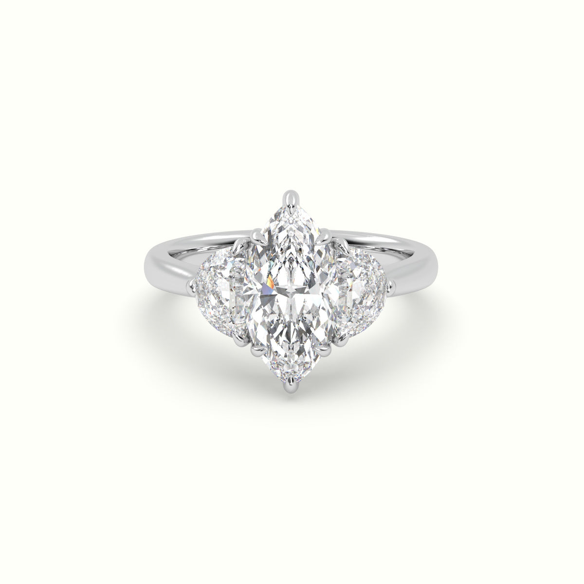Marquise Diamond Trilogy Half Moon Engagement Ring — White Gold