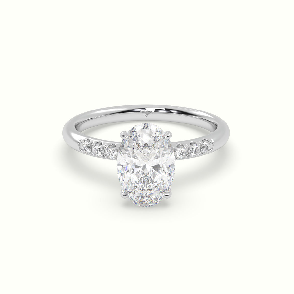 Oval Cut Diamond Pave Engagement Ring — White Gold