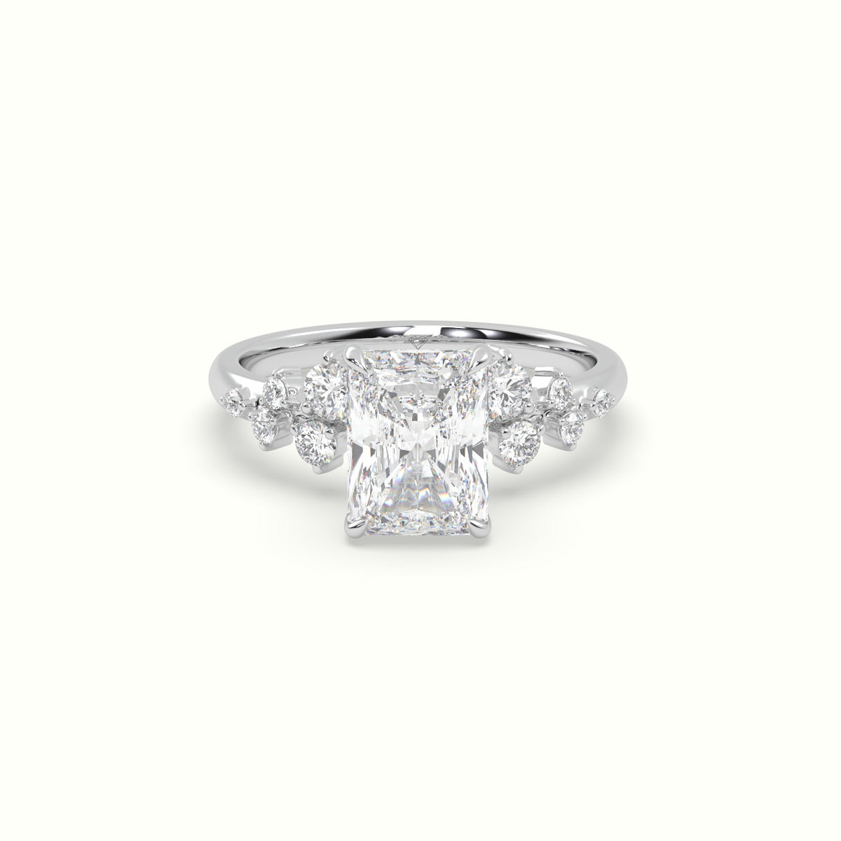 Radiant Diamond Side Stone Engagement Ring — White Gold