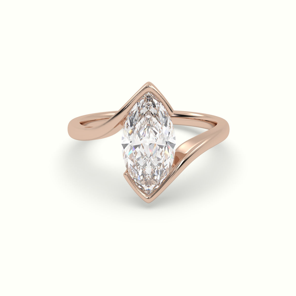 Marquise Diamond Bezel Solitaire Bypass Engagement Ring — Rose Gold