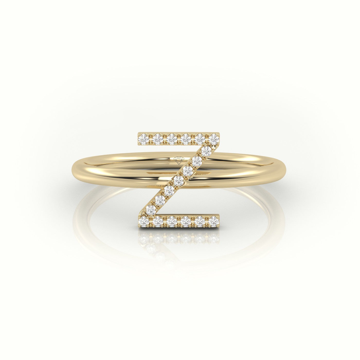 Round Cut Diamonds “Z” Initials Monogram Alphabet Ring — Yellow Gold