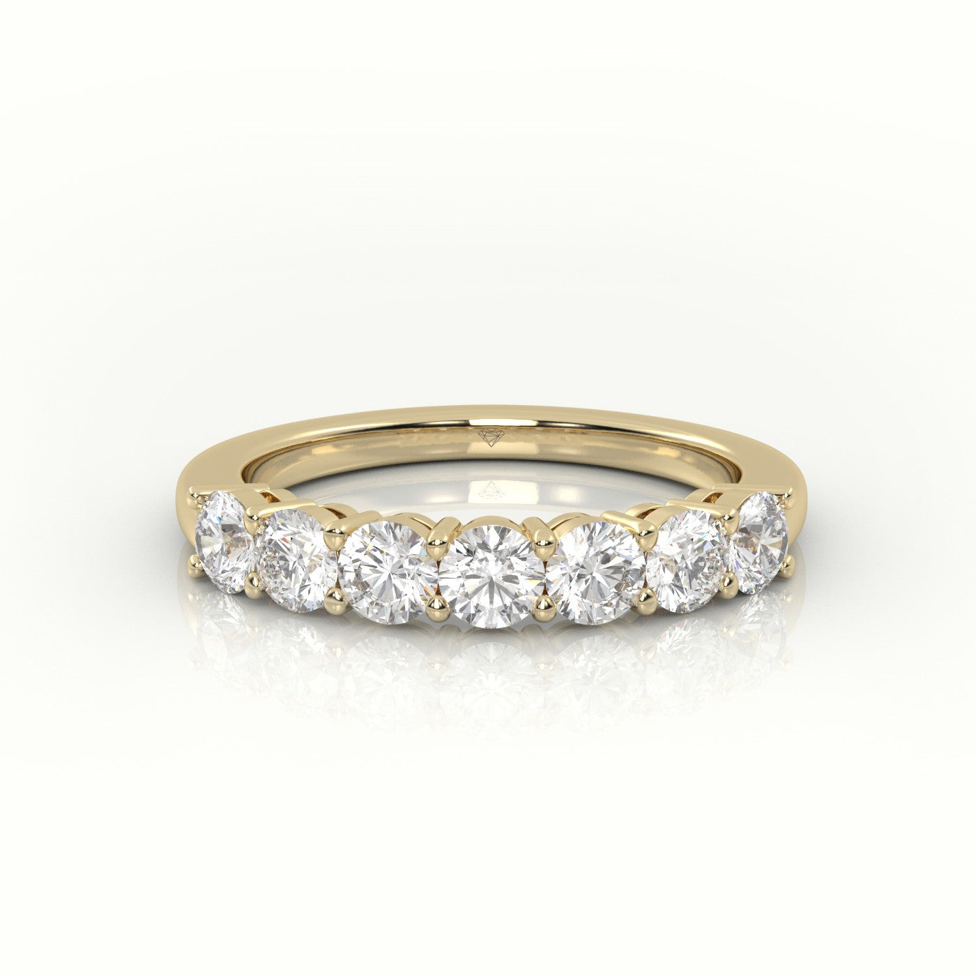 Round Cut Diamonds Shared Prongs Half Eternity Wedding Band — Yellow Gold
