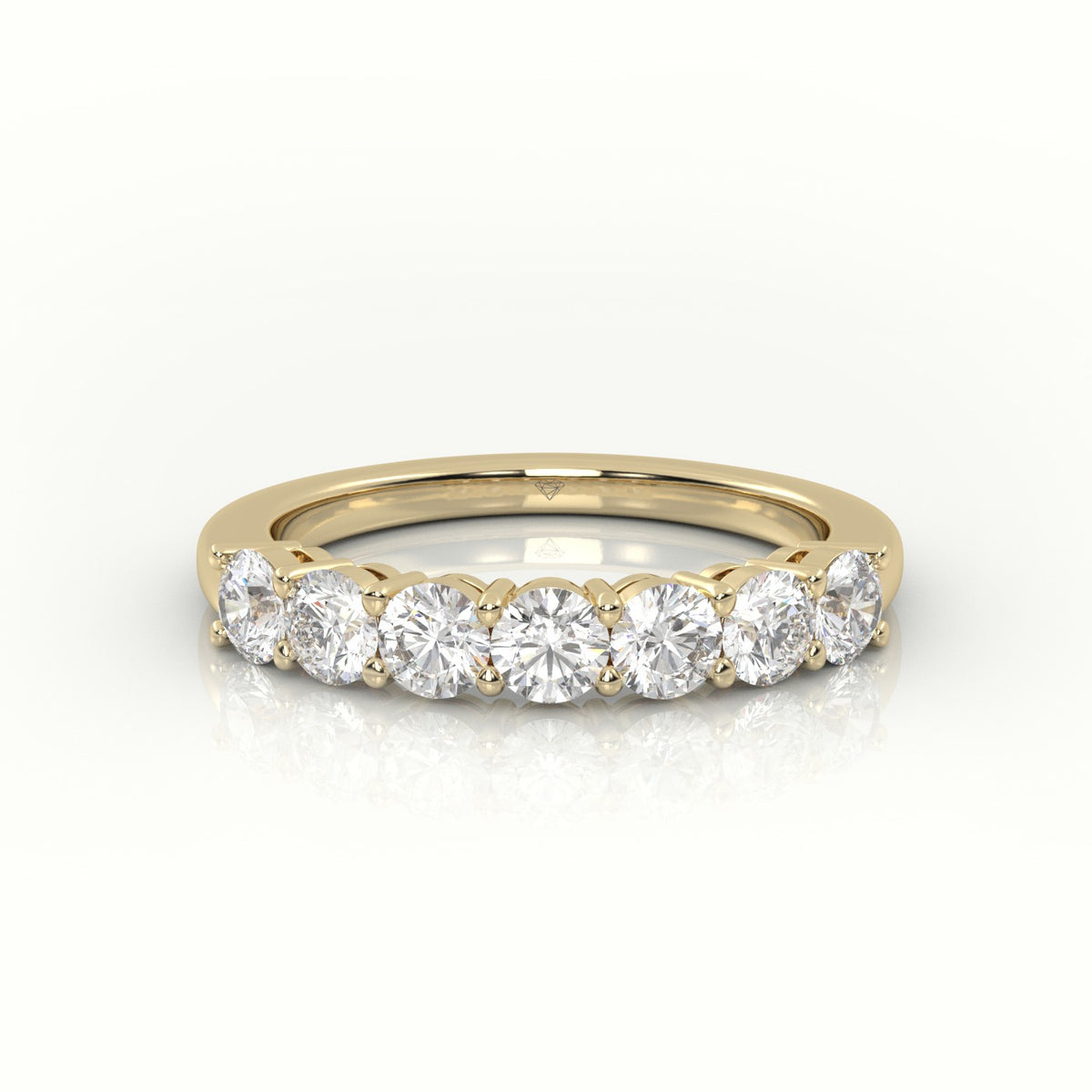 Round Cut Diamonds Shared Prongs Half Eternity Wedding Band — Yellow Gold