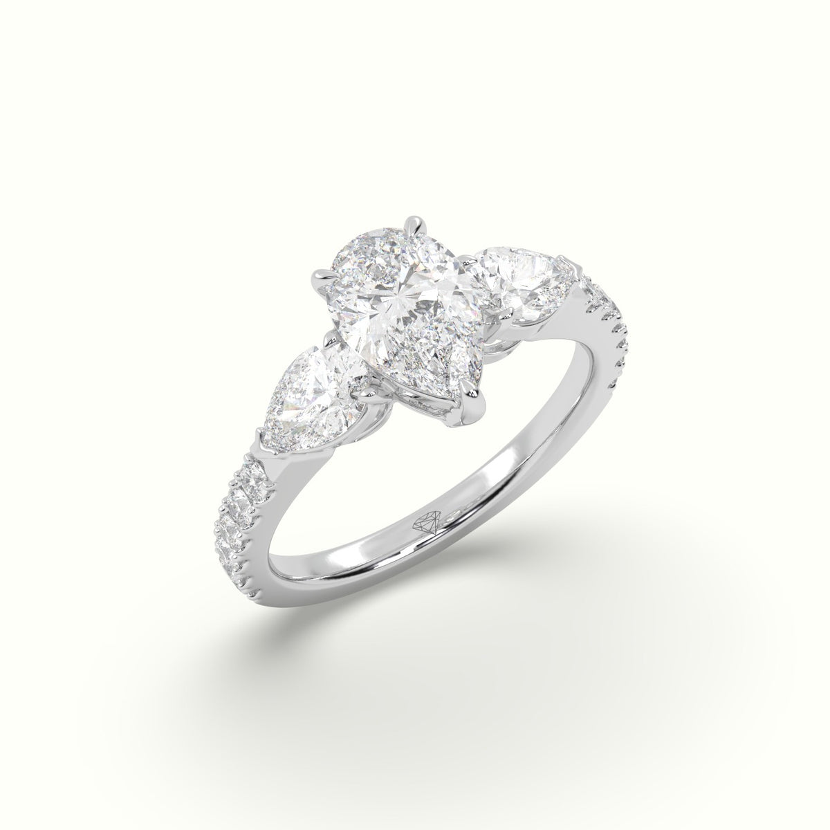 Pear-Shaped Trilogy Diamond Ring — White Gold