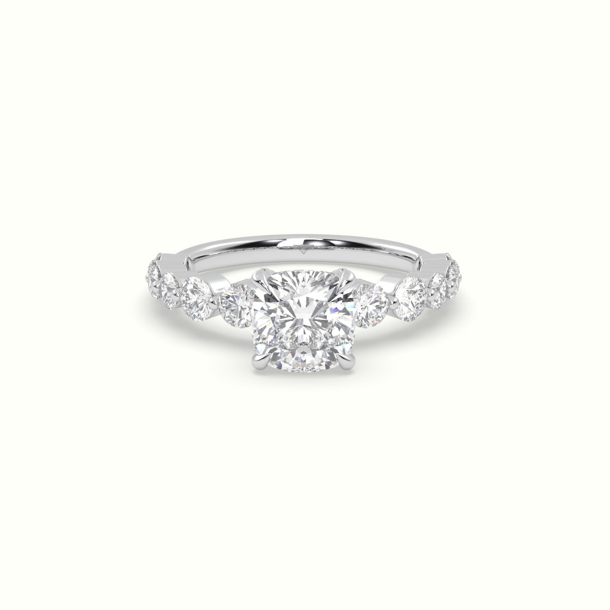 Cushion Cut Diamond Engagement Ring With Side Stones — White Gold