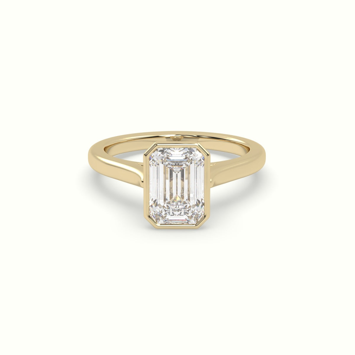 Emerald Cut Diamond Bezel Set Engagement Ring — Yellow Gold