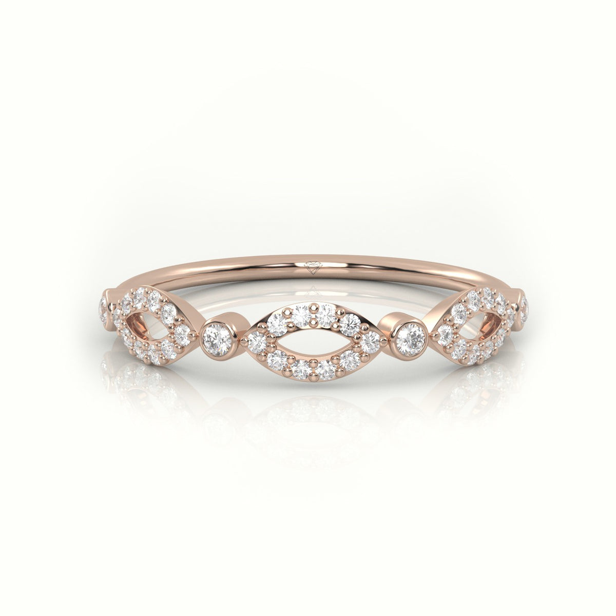 Round Cut Diamond Infinity Bezel Set Designer Ring — Rose Gold