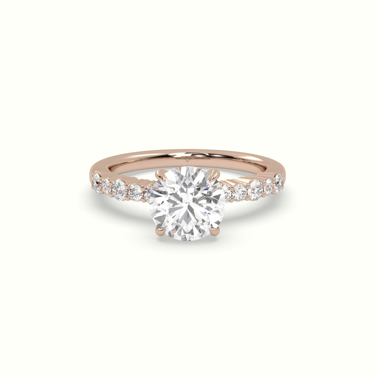 Round Cut Diamond Pave Engagement Ring — Rose Gold