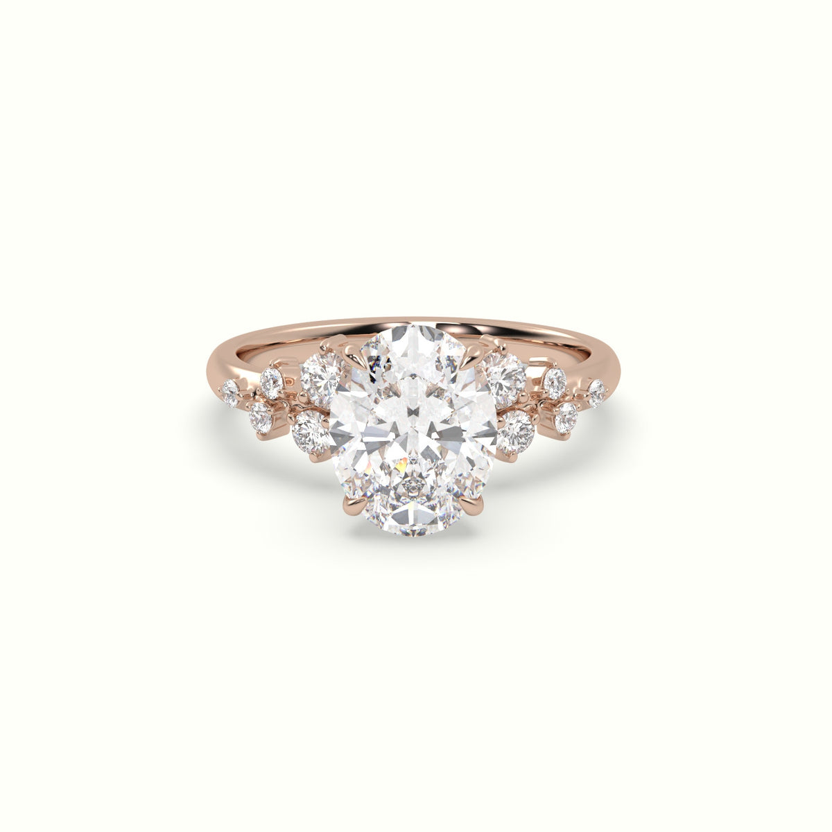 Oval Diamond Side Stone Engagement Ring — Rose Gold