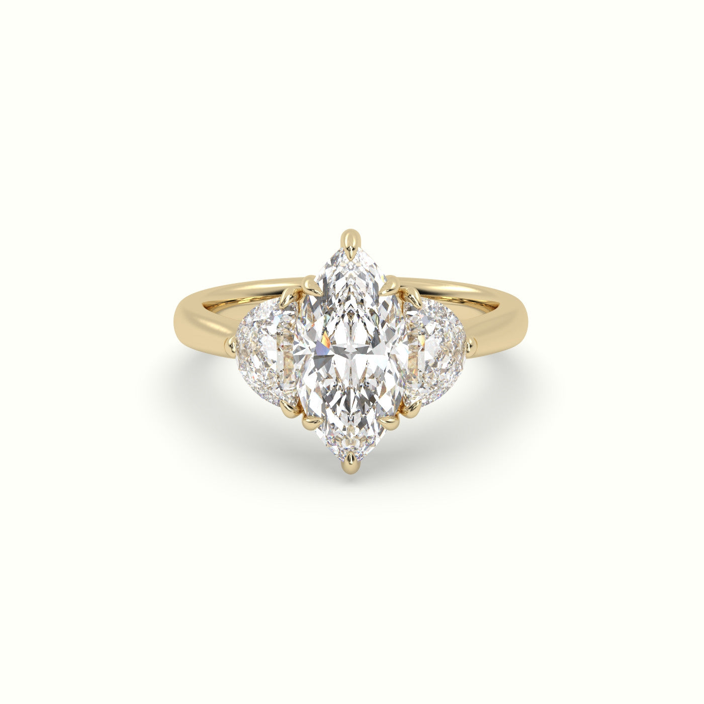 Marquise Diamond Trilogy Half Moon Engagement Ring — Yellow Gold