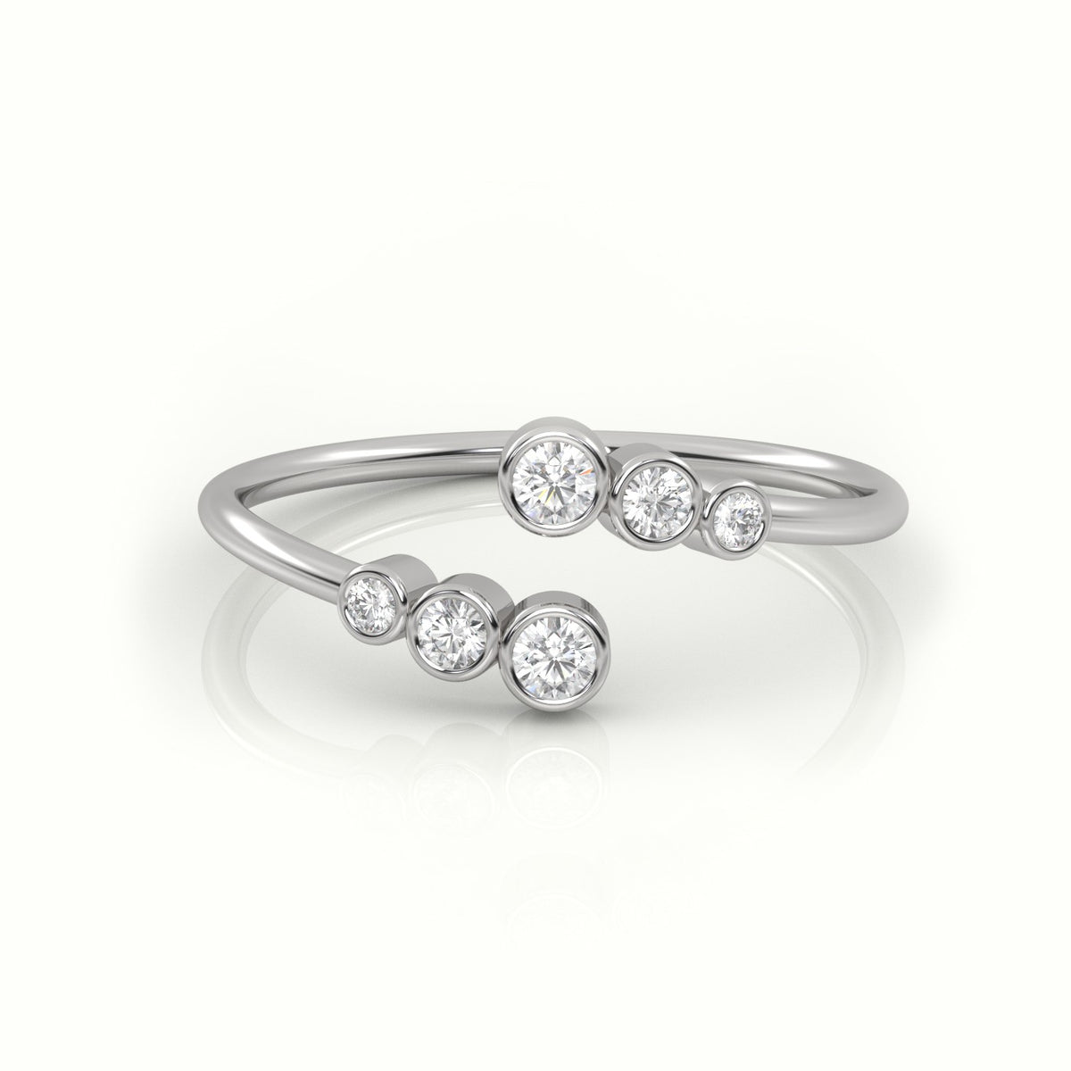 Round Cut Diamond Bezel Setting Open Designer Ring — White Gold