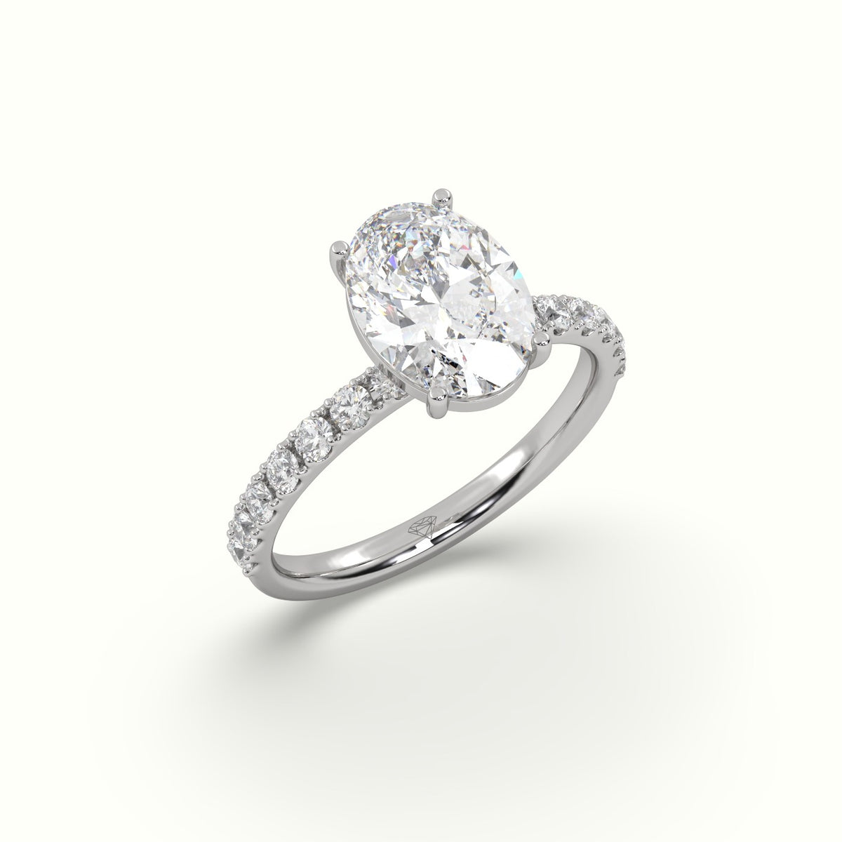 Oval Diamond Pave Engagement Ring — White Gold