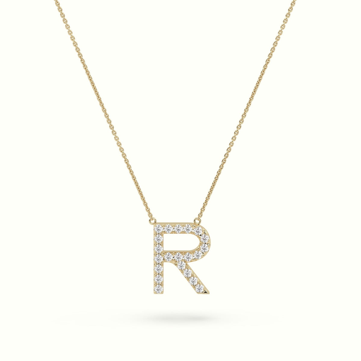 Initial "R" Diamond Necklace - 18k Gold — Yellow Gold