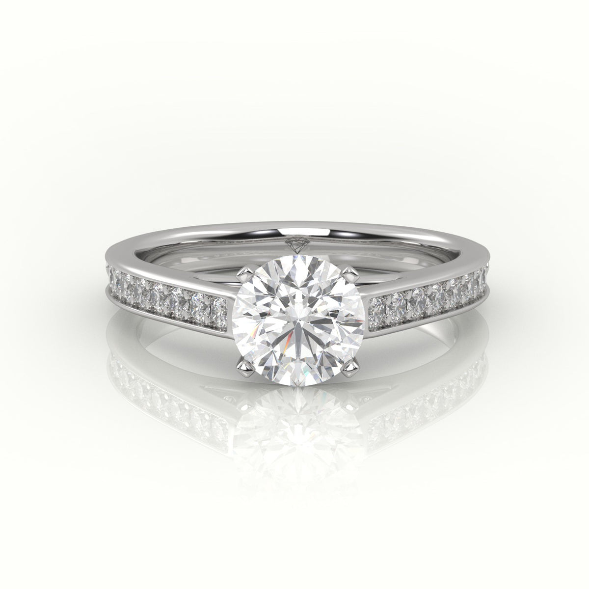 Round Cut Diamond 4 Prongs Channel-Setting Engagement Ring — White Gold