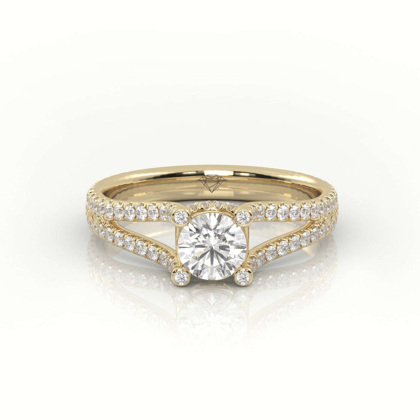 Round Cut Diamond Designer Vintage Setting Engagement Ring — Yellow Gold