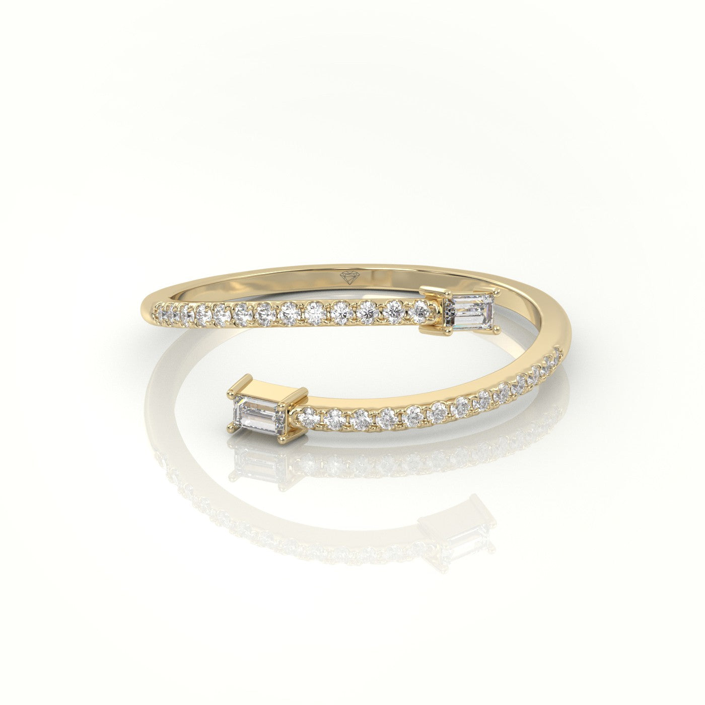 Emerald Cut Diamond Open Channel Setting Ring — Yellow Gold
