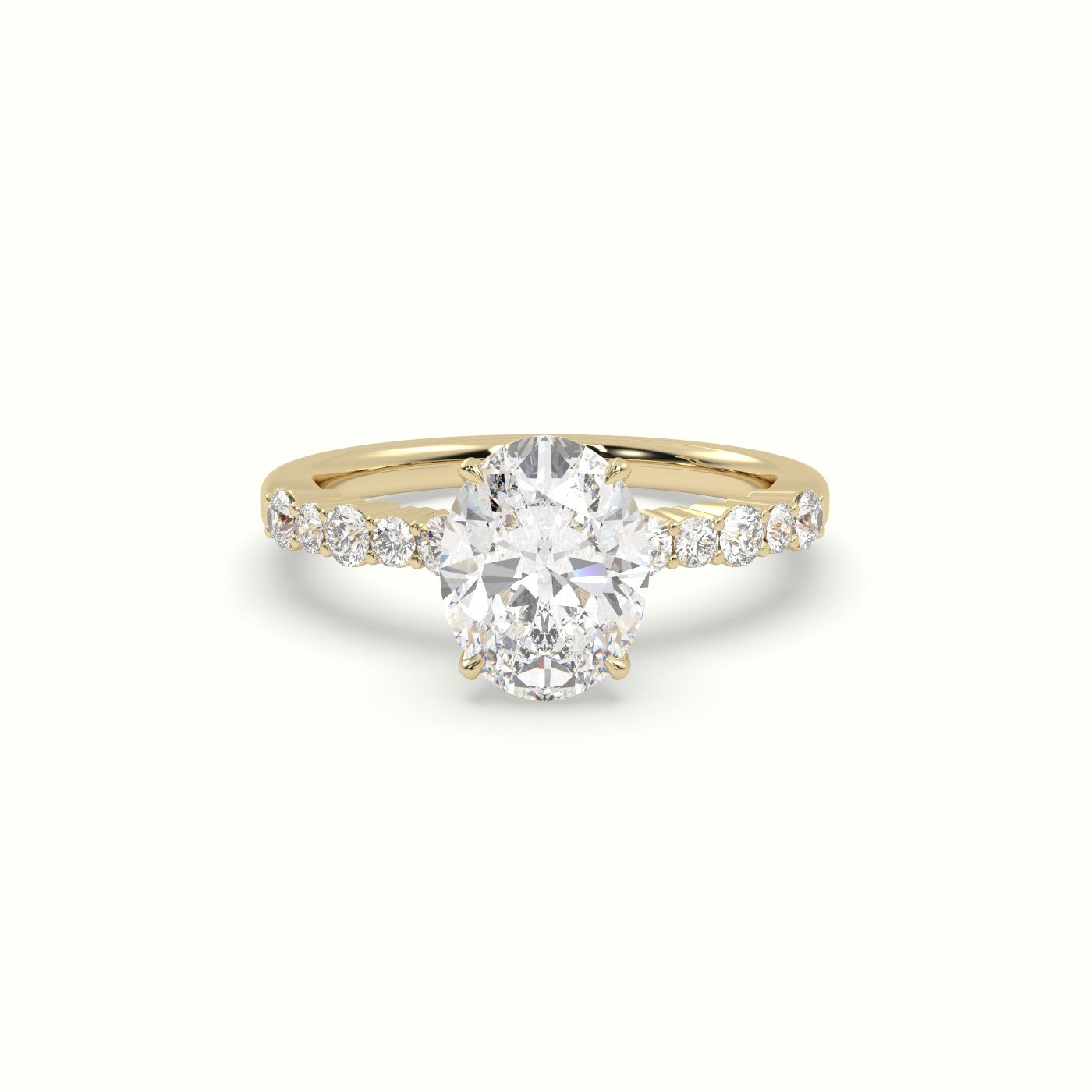 Oval Cut Diamond Pave Engagement Ring — Yellow Gold