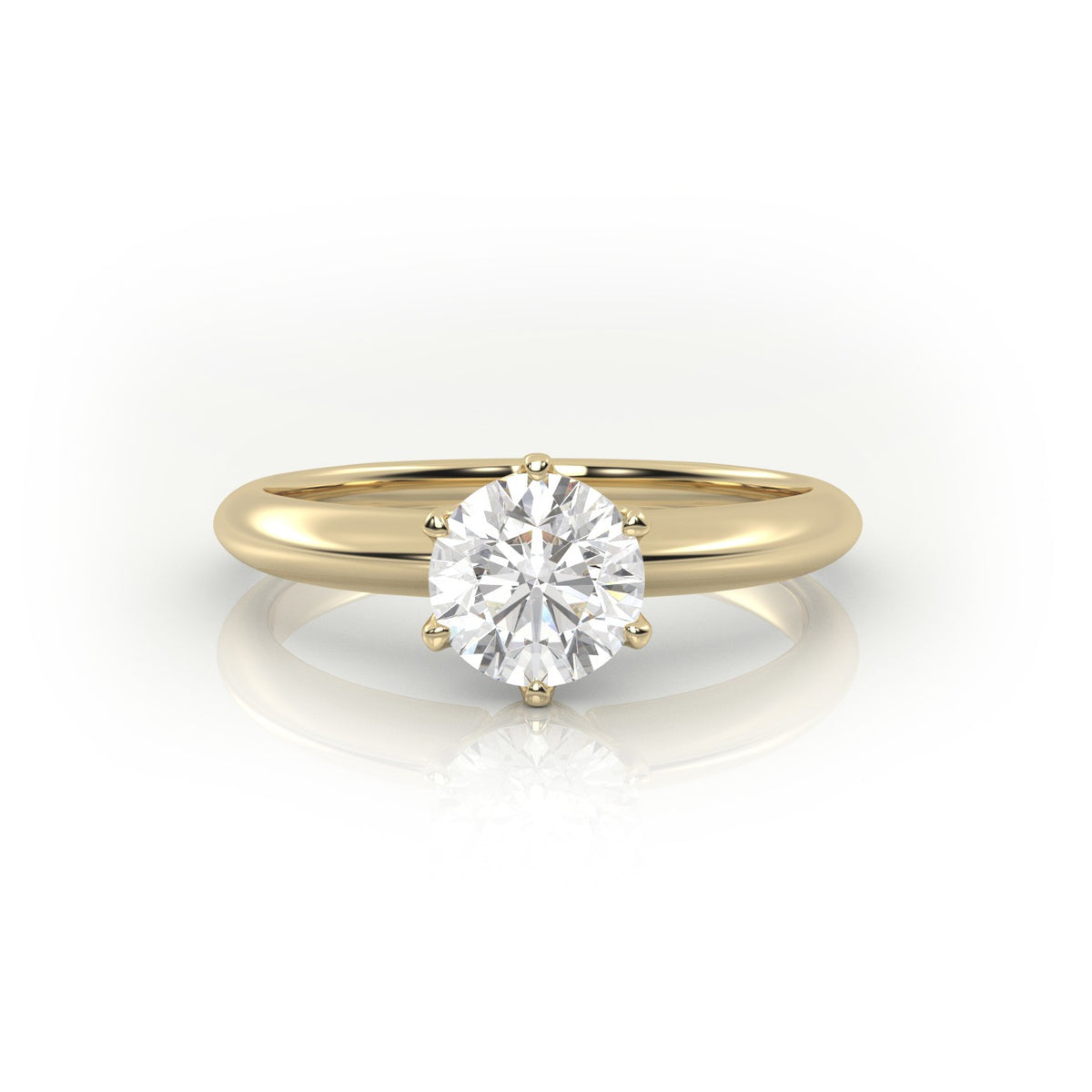 Round Cut 6 Prongs Solitaire Engagement Ring — Yellow Gold