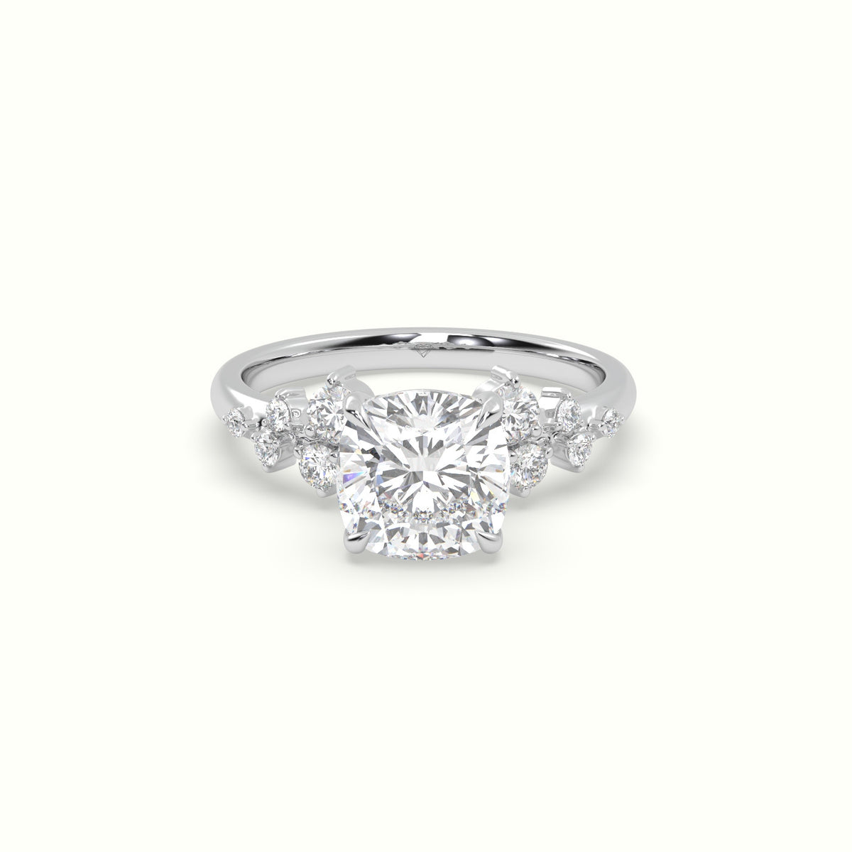 Cushion Diamond Side Stone Engagement Ring — White Gold