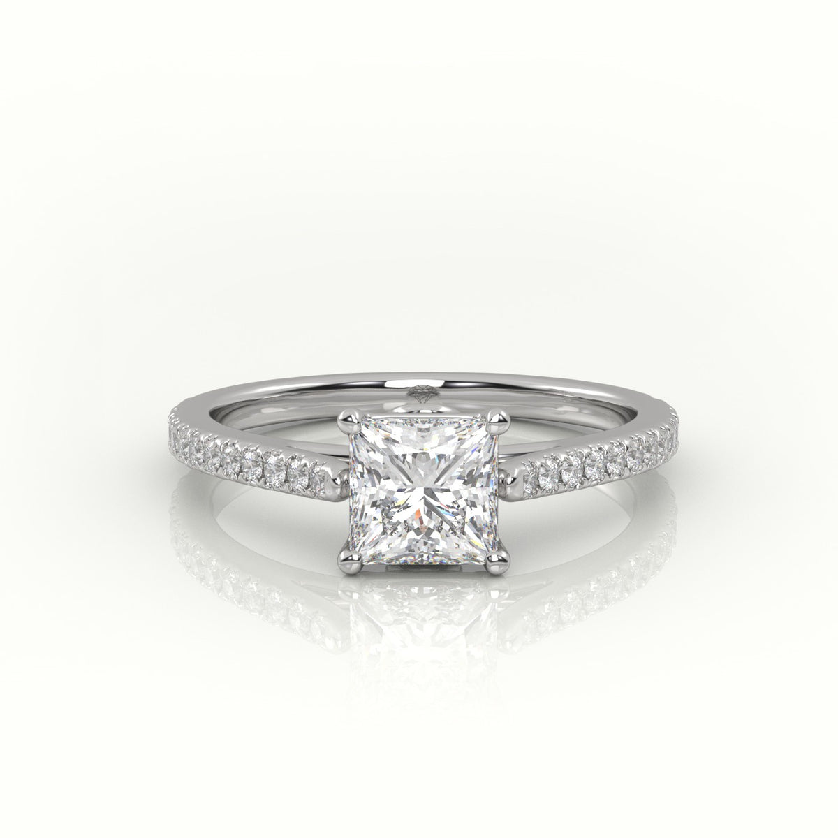 Princess Cut Diamond 4 Prongs Pave Setting Engagement Ring — White Gold