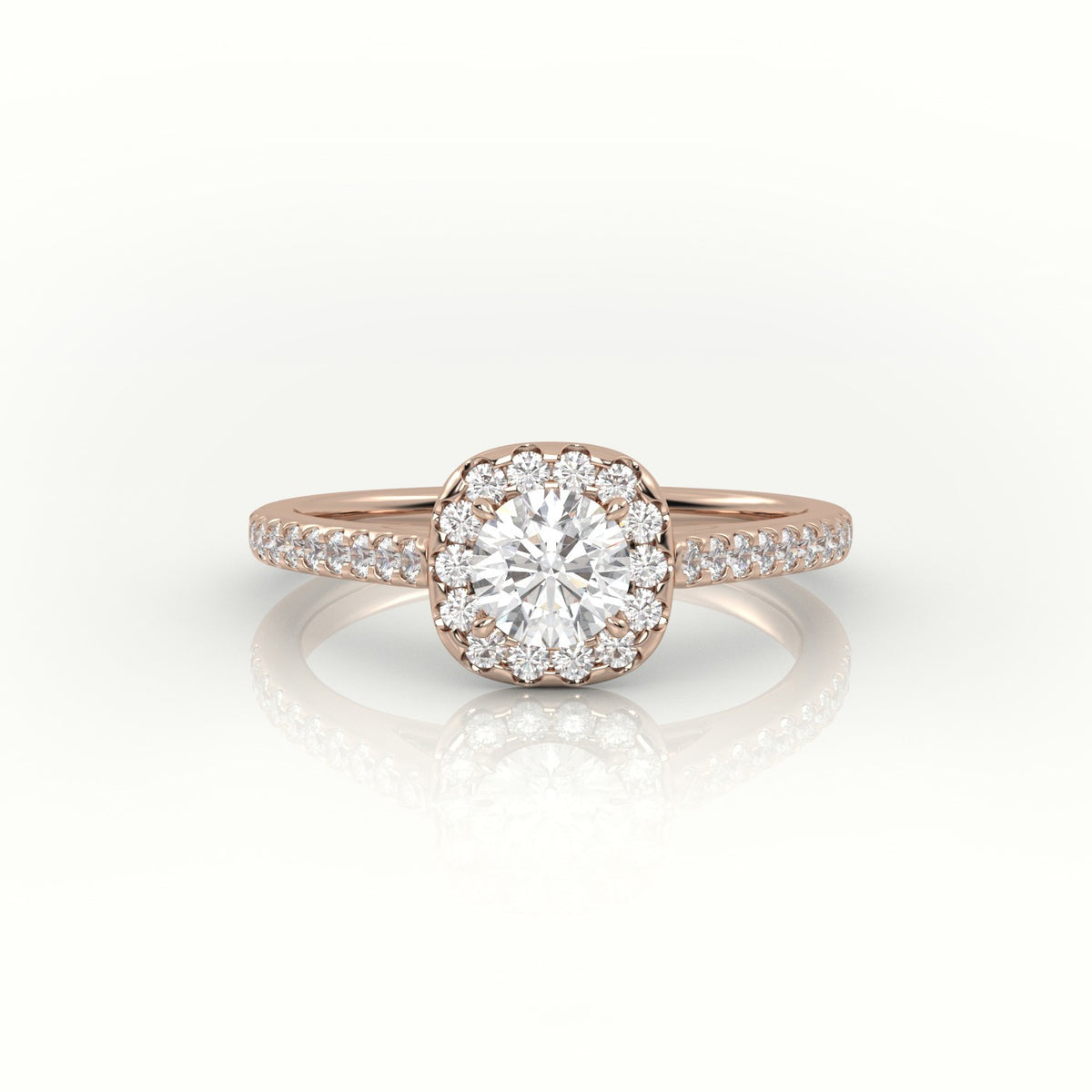 Round Cut Diamond 4 Prongs Halo Scallop Setting Engagement Ring — Rose Gold