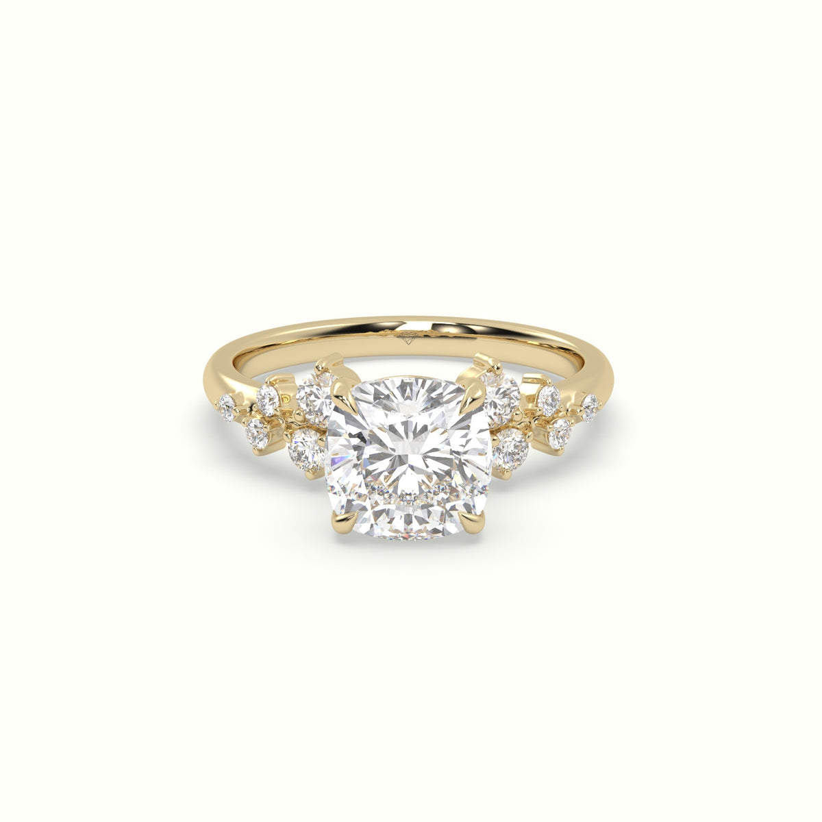 Cushion Diamond Side Stone Engagement Ring — Yellow Gold