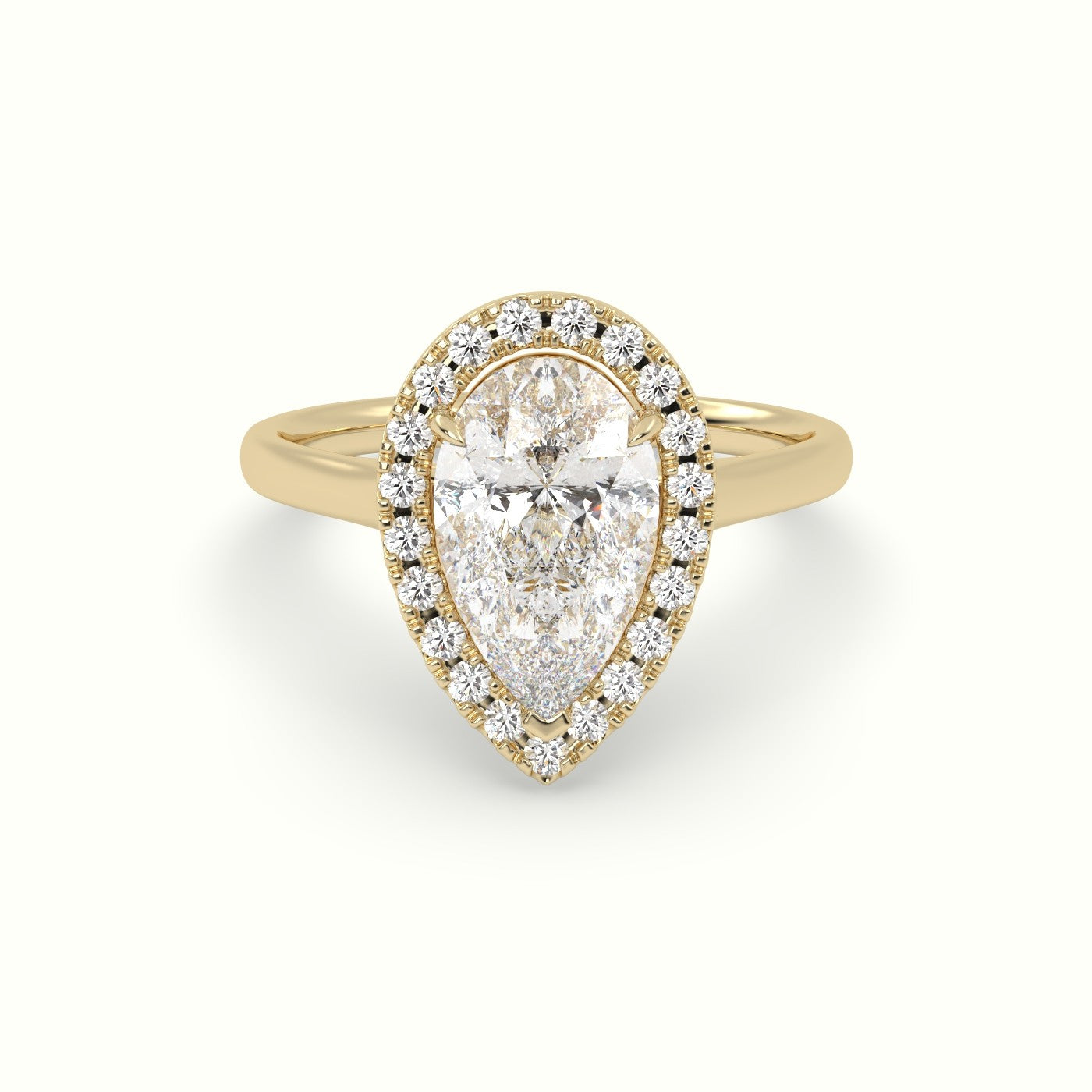 Pear Cut Halo Diamond Engagement Ring — Yellow Gold