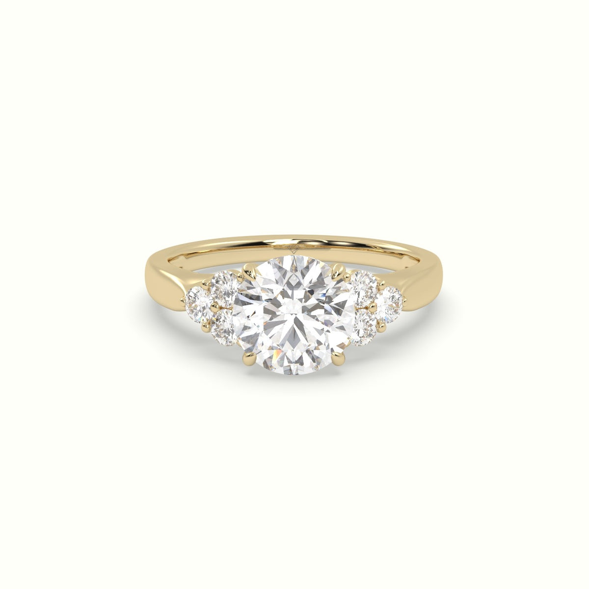 Round Cut Diamond Side Stone Engagement Ring — Yellow Gold