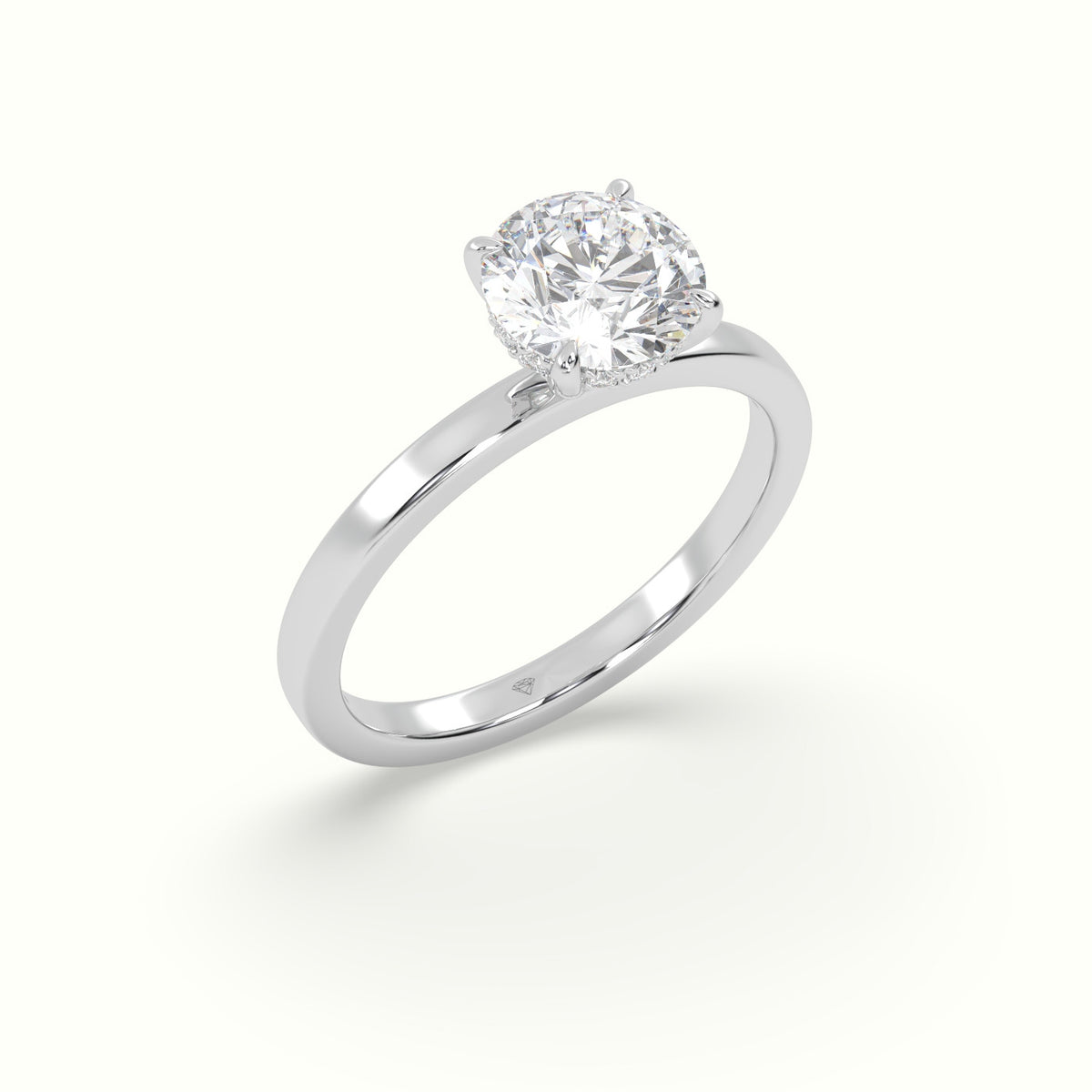 Round Cut Hidden Halo Engagement Ring — White Gold